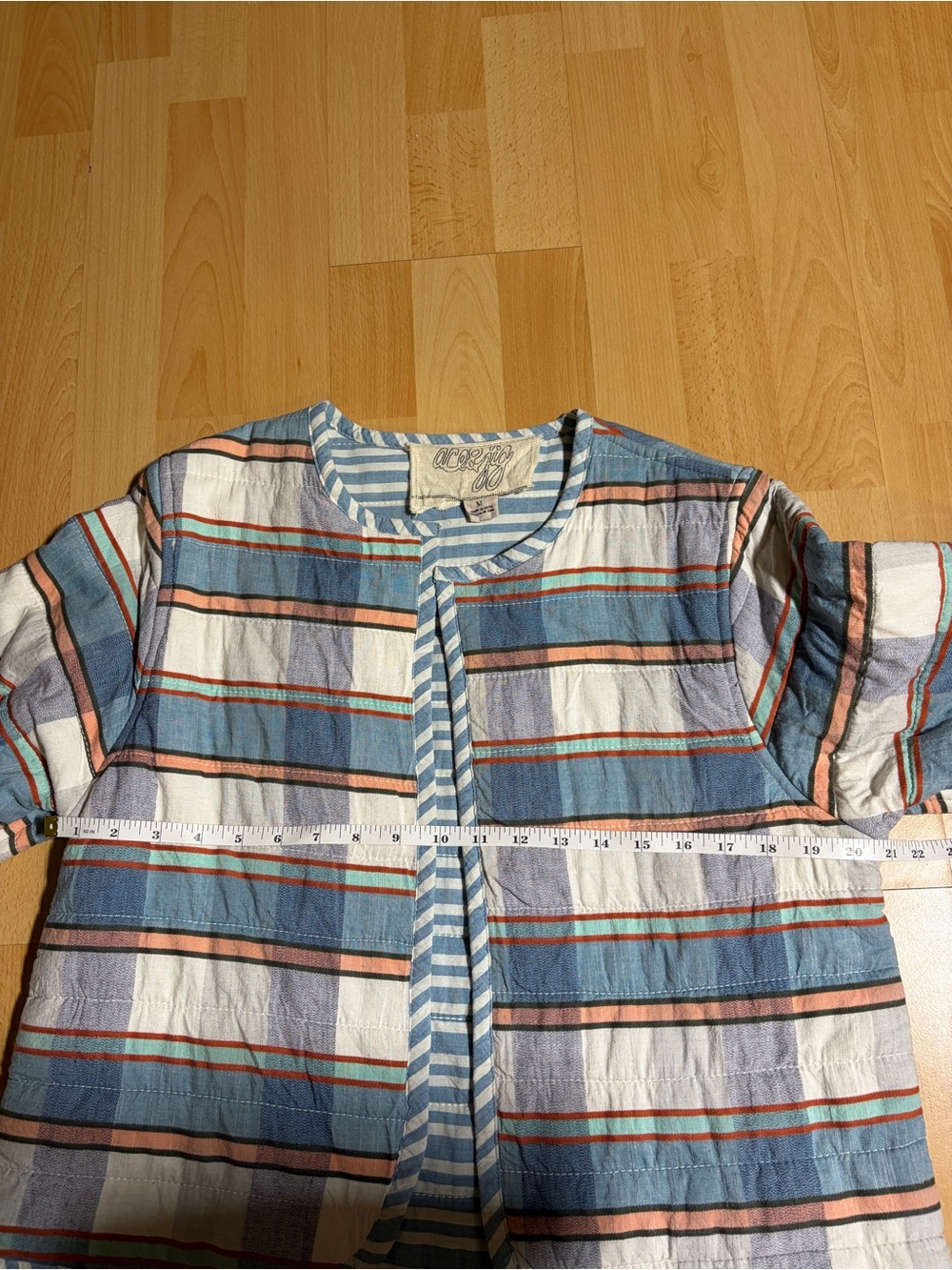 Ace & Jig Quilt Jacket Blue & White Striped Open Front Medium - Picture 12 of 13